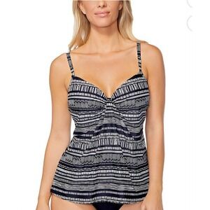 Island Escape Black/White Underwire Tankini Top, Size 6
